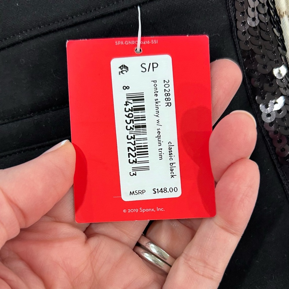 SPANX NWT Black Sequin-Trim Ponte Leggings - Women SIZE S - Picture 6 of 7